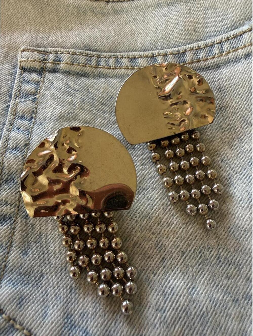 Vintage 1980s Statement Earrings | Hammered Gold Tone Fringe Dangles